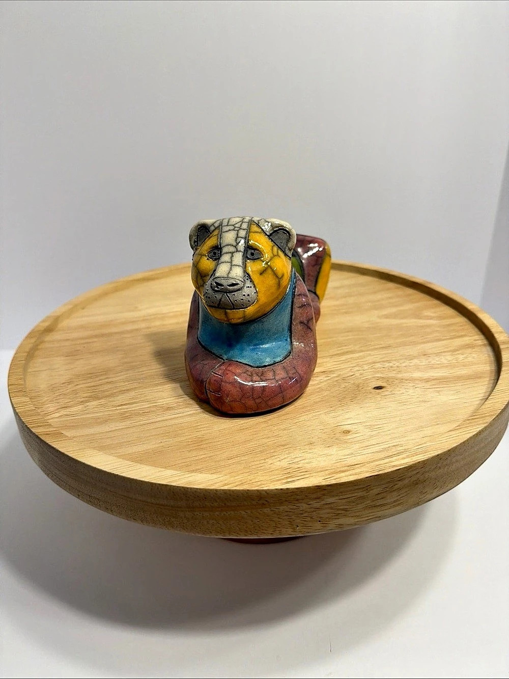Vintage Raku Pottery Lion South Africa Folk Art Sculpture Figurine Signed